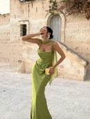 Vestido Longo de Cetim com Lenço Modern Viena