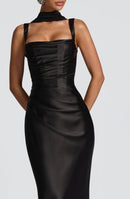 Vestido Longo de Cetim com Lenço Modern Viena