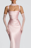 Vestido Longo de Cetim com Lenço Modern Viena