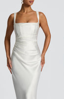 Vestido Longo de Cetim com Lenço Modern Viena